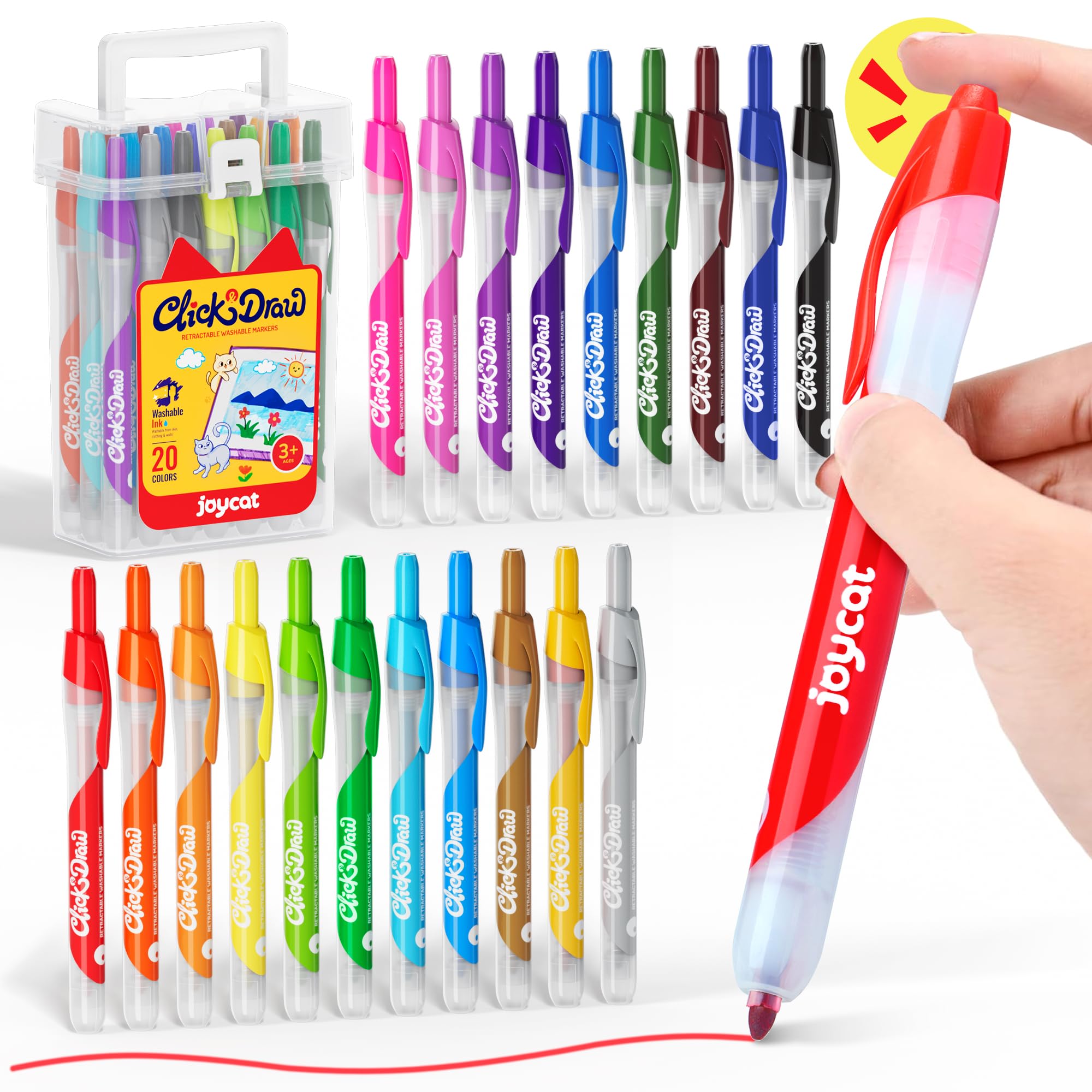 JoyCat Click Washable Markers for kids with Retractable Tips,20